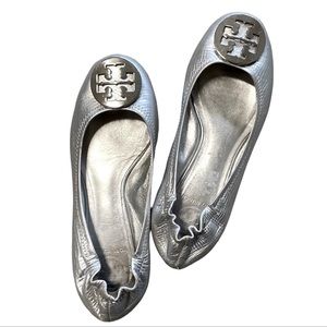 Tori Burch Silver Ballet Flats